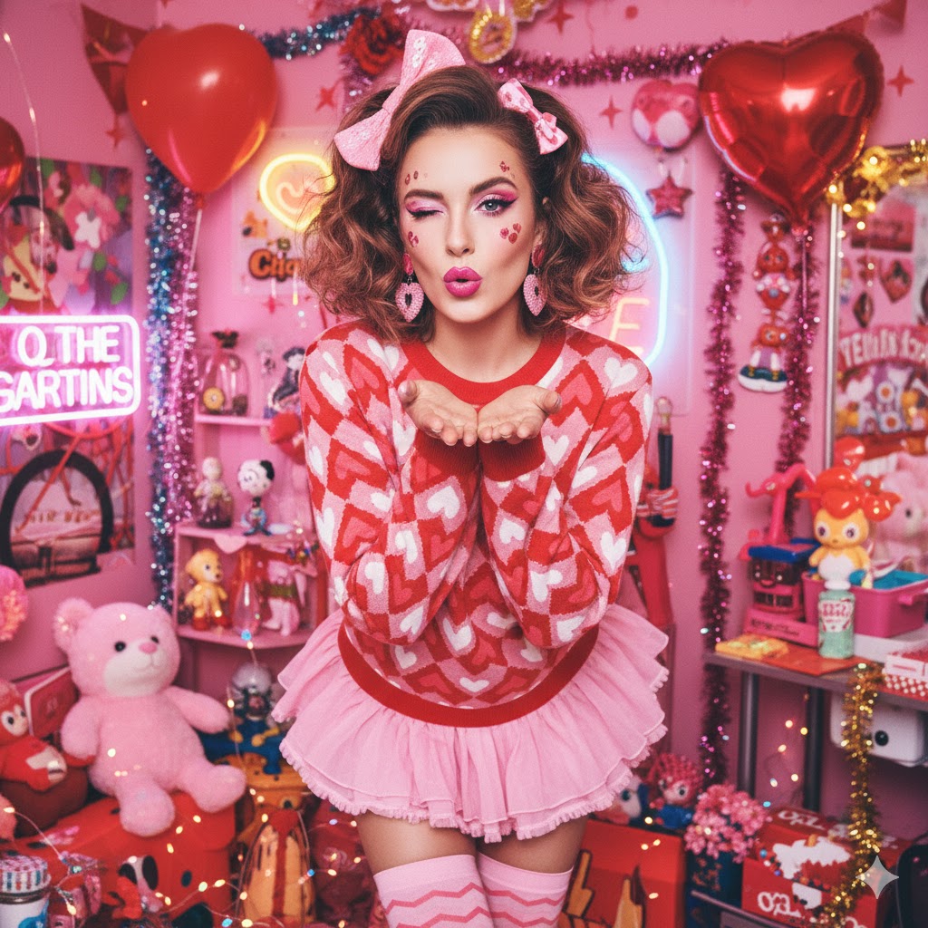 Sweetheart Geometric Knit Sweater – Pink &amp; Red