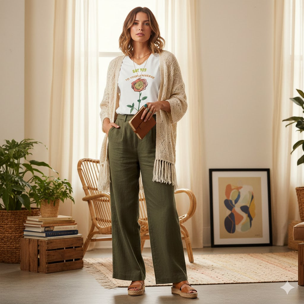 White graphic t-shirt with hand holding a rose and Say Yes To Your Universe text