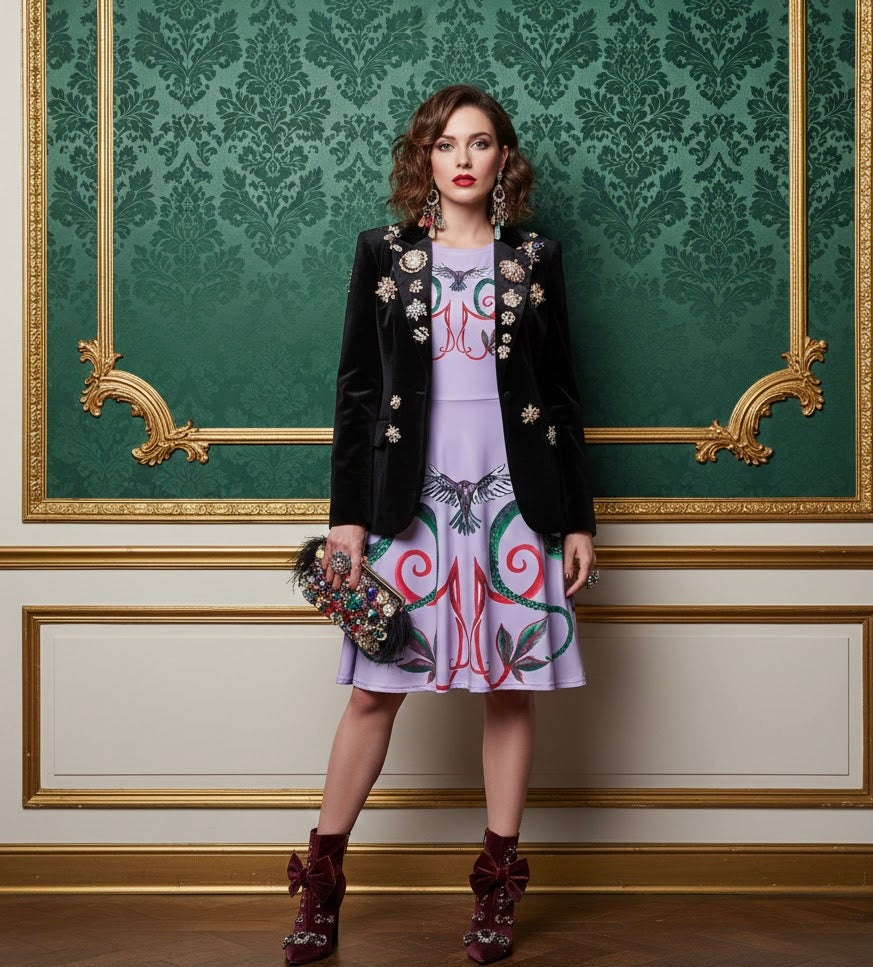 All-over print long sleeve midi dress